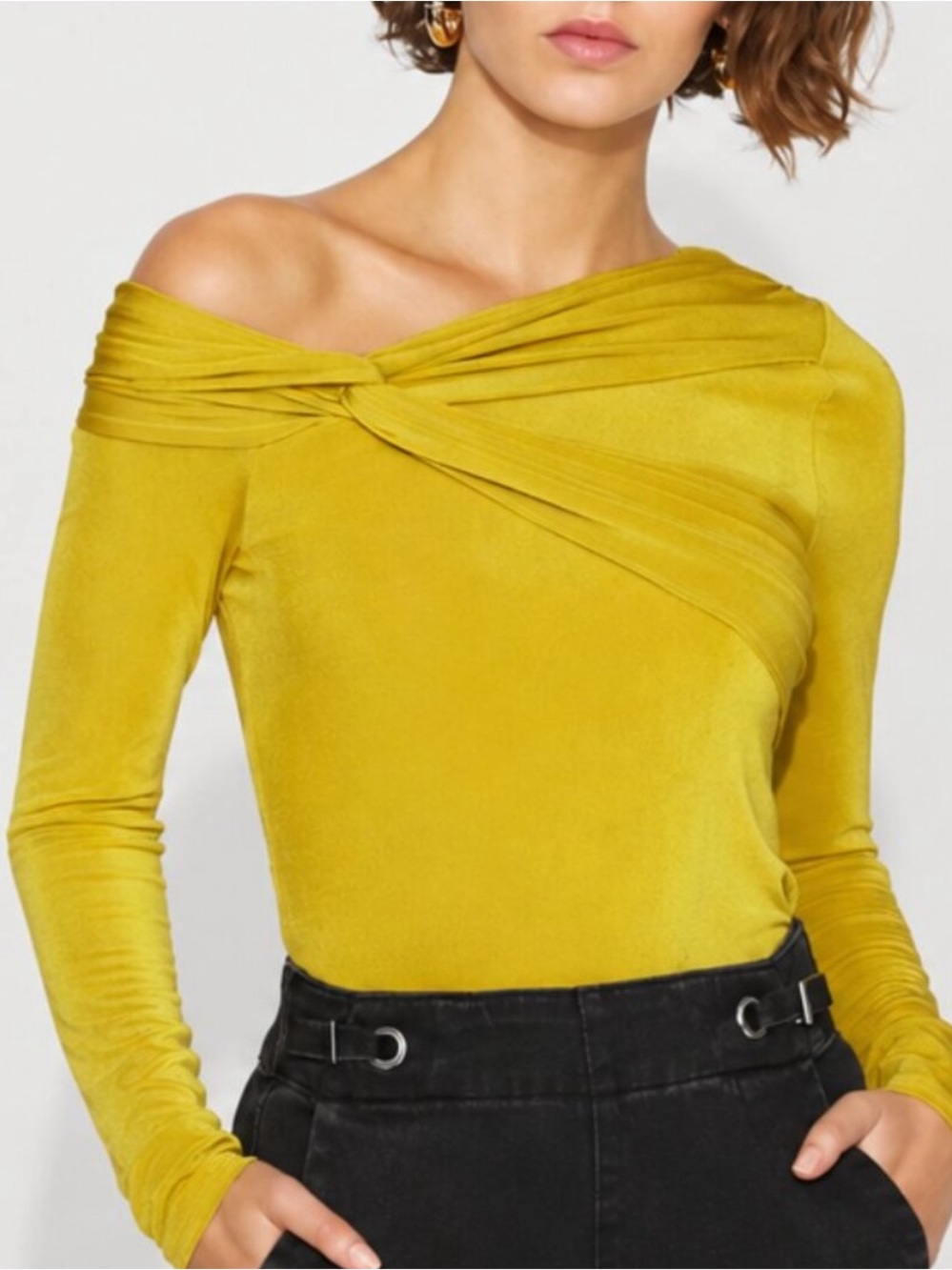 White House Black Market Twist Front Asymmetrical Top Yellow Size Medium